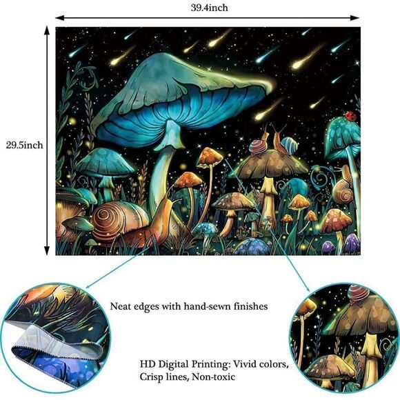 Mushroom Tapestry 39.5” X 29.5” - Picture 6 of 6